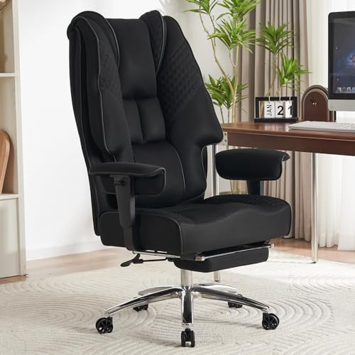 EXCEBET Fauteuil de Direction en Maille 180kg - Chaise de Bureau Ergonomique Grande Taille avec Assise 14 cm à Ressorts Ensachés, Fauteuil Gamer Respirant pour Télétravail (Noir Maille)