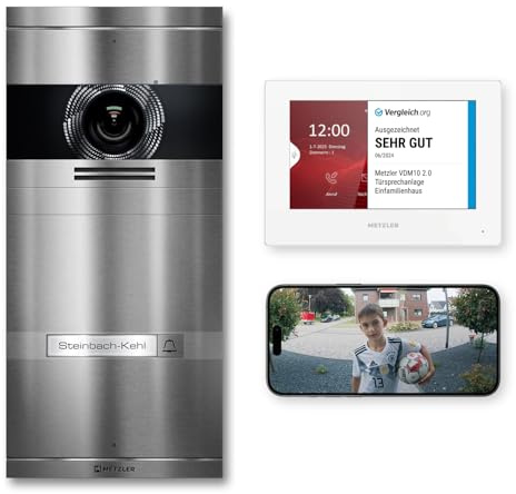 Metzler VDM10 2.0 Videoportero kit completo con placa de nombre intercambiable - sistema 2 hilos - videoportero con cámara HD para vivienda bifamiliar, app móvil, antracita en acero inoxidable V2A