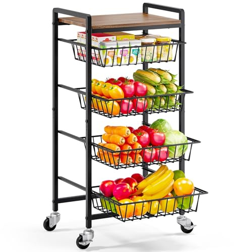 TOOLF 5 Tier Kitchen Storage Cart, Metal Utility Rolling Snack Cart