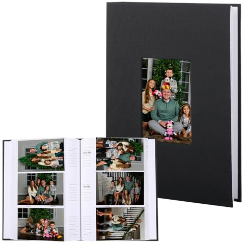 Zyiphor Album Photo 10x15 cm - 300 Photos, 50 Pages,Album Photo Vierge Couverture en Lin Noir avec Fenêtre Frontale et Espace d’Écriture - Idéal pour Enfants, Voyages, Famille, Bébé, Mariage.(Noir)