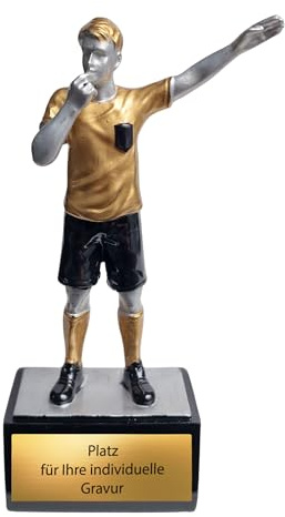 Schiedsrichter Pokal 12,5 cm - Referee Figur aus Resin - Fussball Trophäe | Kompakter 110 g Award für Vereine und Turniere - Inklusive Gravurschild zur Personalisierung - Ideal als Fair-Play Ehrung