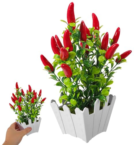 GOOHOCHY 3pcs Artificial Chili Pepper Bonsai Plant with Realistic Design and Vivid Red Colour, Made of Sturdy Plastic, for Indoor Dining Rooms and Photo Props, Resistant to Wilting