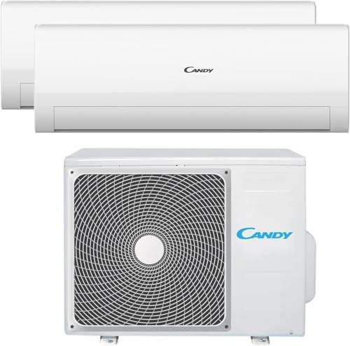 Candy, Condizionatore Smart Linea Aria, Climatizzatore Dualsplit con 1 Unità Esterna e 2 Interne 9000-9000 Btu, con Pompa di Calore e Deumidificatore, Silenzioso, con Self-Clean