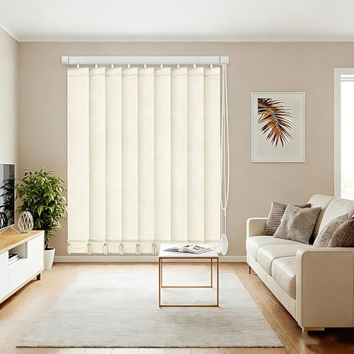 Lamellenvorhang Verdunkelungsjalousie, Vertikaljalousie 97mm, Raumverdunkelnd Schiebevorhang Komplettset, Lichtdurchlässig Lamellen Vorhang für Heim Büro(W190x130cm)