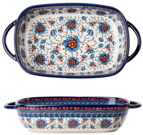 Cocotte en céramique, plat de cuisson rectangulaire résistant à la chaleur avec oreilles pour tapas à tarte au four/9x5x2 pouces