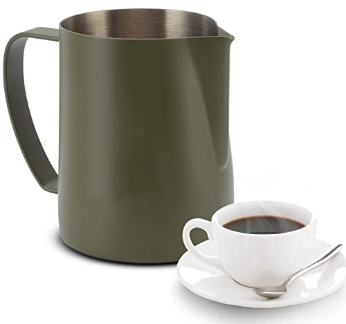 20 Oz Milk Frothing Pitcher, 600ml Stainless Steel Steaming Pitcher Espresso Steaming Milk Jug Cup Espresso Frothing Jug for Home Commercial Use (OD Green)