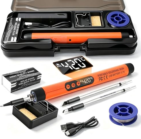 Soldador de Estaño Inalámbrico Recargable con pantalla LCD, Kit Soldadura Electrónica Temperatura Ajustable 260-420°C, 3 Puntas, Bolígrafo para Circuitos Cableado DIY Reparación Electrónica
