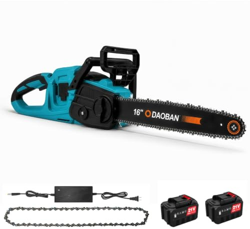 Tronconneuse Electrique San Fil 1500W,Tronconneuse a Batterie,Guide de 40 cm, Batteries de 6000 mAh,Lubrification Automatique,pour Couper et Tailler les Arbres (Bleu)