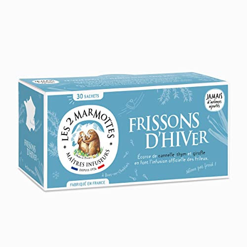 Les 2 Marmottes Infusion Frissons d'Hiver Anti Coup de Froid Cannelle Thym Eucalyptus Epicé/Hivernal Gamme pour Plaisir des Papilles 40 g