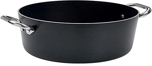 Ollas Agnelli Alblack Cazuela Alta de Aluminio, Espesor de 3 mm, con 2 Asas en Acero Inoxidable, Negro, 20 cm