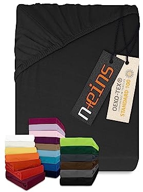 npluseins Sábana bajera clásica, disponible en 34 colores modernos y 6 tamaños diferentes, 100% algodón, 70 x 140 cm, color negro