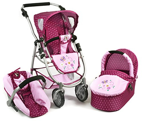 Bayer Chic 2000 637 29 Kombi-Puppenwagen Emotion 3-in-1 All In, Dots Brombeere, rosa, 67 x 43 x 77 cm