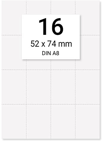 1600 x Karteo® Einlegepapier Karteikartenformat Einleger 160g/m² weiß hochwertiges perforiertes Papier 74 x 52 mm (DIN A8) auf 100 Stk. DIN A4 Bögen zum Selbstbedrucken