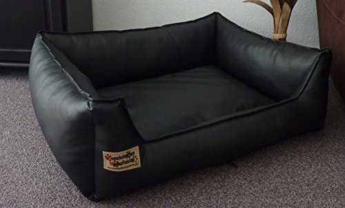 Hundebettenmanufaktur Hundebett Hundesofa Schlafplatz Kunstleder für Hunde Farbe und Größe Wählbar von XS bis XXL (50 cm x 40 cm, Schwarz)