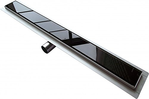 BERNSTEIN® Duschrinne 100cm für Duschkabine mit Glaseinsatz Schwarz Komplettset, Doppelseitiger Bodenablauf mit integriertem Siphon, Flache Edelstahl-Ablaufrinne GL01 für Badezimmer