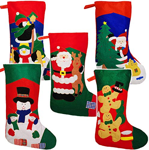 alles-meine.de GmbH 3 Stück XL - Weihnachtssocken & Filzstrümpfe - 50 cm - bunter Motiv-Mix - zum Aufhängen - Nikolausstiefel - Nikolausstrümpfe/Weihnachtsstiefel - Filz - gr..