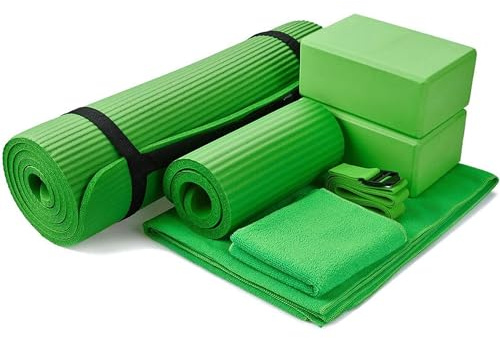 BalanceFrom 7-Piece Yoga Set with 71x24x0.5 Inches Extra Thick Mat and Carrying Sling – Includes 2 Blocks, Stretch Strap, 2 Towels, and Knee Pad for Home, Studio, and Gym Workouts