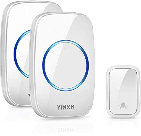 [Non Richiede Batteria] Campanello Senza Fili da Esterno, YINXN Campanello Wireless Esterno IP55 Impermeabile a 150 m di Portata con 2 Ricevitori, 5 Livelli Volume, 60 Carillon per Casa, Ufficio, Hote