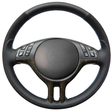 MEWANT Lenkradbezug zum Nähen für Auto aus perforiertem &Wildleder für E39 | Passgenau für Auto aus perforiertem &Wildleder für E39 E46 325i E53 X5 Echtleder Atmungsaktiv Für Beheizte Lenkräder
