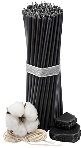 Diveevo Kirchliche Bienenwachskerzen №80-50 Stk. I hochwertige & geweihte Ritualkerzen L-18,5 cm Ø-6,1 mm I 60 Min Brenndauer in schwarz I 250 g dünne Kerzen tropf- und rauchfrei