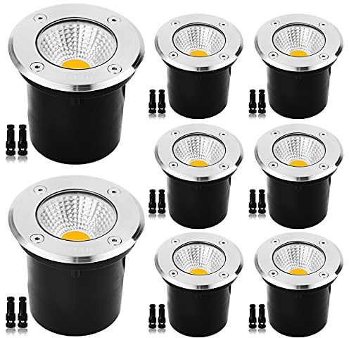 ELEGLO 9W Led Well Lights, Low Voltage Landscape Light,12V/24V Landscape Lighting,IP67 Waterproof Outdoor in-Ground Light for Garden,Tree, Deck,Yard,Patio(Warm White) 8 Pack