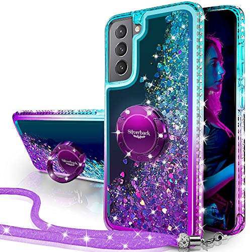 Miss Arts für Galaxy S21 Hülle, [Silverback] Mädchen Glitzern Handyhülle mit Ringständer, Cover Silikon Clear Schutzhülle für Samsung Galaxy S21 5G -LILA