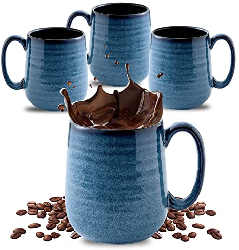 HASENSE Coffee Mugs Set of 4, 15 Ounce Porcelain Mug Set with Handle for Morning Coffee Tea and Cocoa, Ceramic Coffee Cups with Beautiful Glaze for Men, Women, Navy