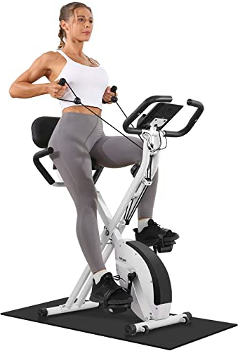 Micyox MX-600 Heimtrainer, magnetisch, zusammenklappbar, für den Innenbereich, mit LCD-Display und Herzfrequenz-Sensor, Heimtrainer, mit Widerstandsbändern, platzsparendes Fitnessgerät