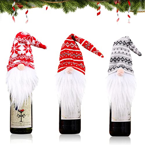 WELLXUNK Weihnachten Flaschen Beutel, Weinflasche Cover, Wein Flasche Tasche, Weihnachtsmann Hut Flaschebeutel für Home Dinner Party Dekoration (B)