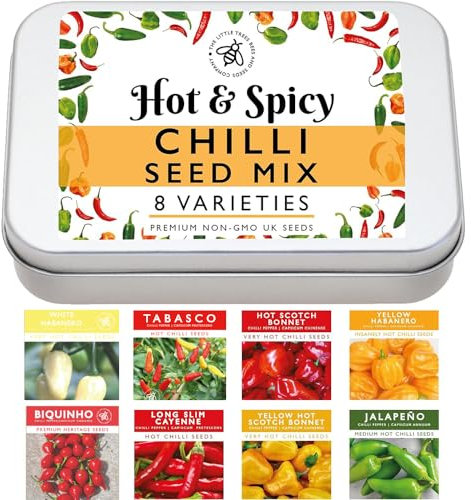 Gardening Gifts Heirloom Chilli Pepper Seed Kit: 8 Hot & Spicy Chilli Seed Varieties Included in This Grow Your Own Chilli Tin, Great Gift for Adults and Kids