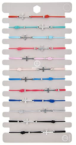 MSEKKO Pulsera para Mujer Pulsera 12pcs / Lot Pulsera Cruzada Pulsera de cordón Pulseras Ajustables con un Colgante para Mujeres, niñas, Adolescentes, niños, joyería Cristiana