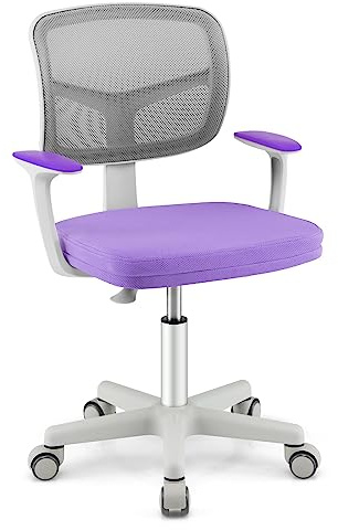 Costzon Kids Desk Chair, Adjustable Children Study Computer Chair with Arms & Wheels, Student Swivel Rolling Task Chair, Ergonomic Kids Office Chair for Girls Age 4-12, Home Bedroom School, Purple