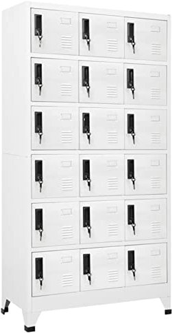 Keketa Schließfachschrank mit 18 Fächern Metallschrank Spind Umkleideschrank Lagerschrank Metallspind Kleiderschrank Mehrzweckschrank für Büro Wohnzimmer Weiß 90x40x180 cm Stahl