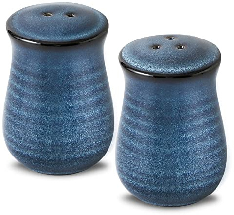 Tikooere - Juego de salero y pimentero de cerámica, 2 saleros rústicos vintage azules para decoración de cocina y restaurante, coctelera de porcelana para cocina compacta, viajes, barbacoa