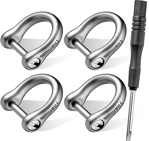 FEGVE Small Titanium Key Ring with Screw Shackle - Car Fob Keychain Heavy Duty Strong Mini Titanium D Rings