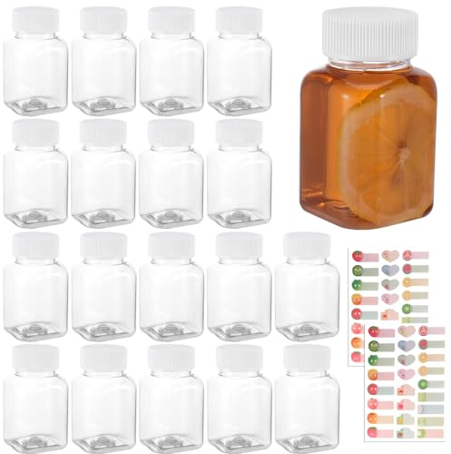 FANTESI 18 Pcs Shot Bottles With Lids 3.5oz/100ml Ginger Shot Bottle with Lids Plastic Leak Proof Drink Bottles Reusable for Smoothie Juice Beer