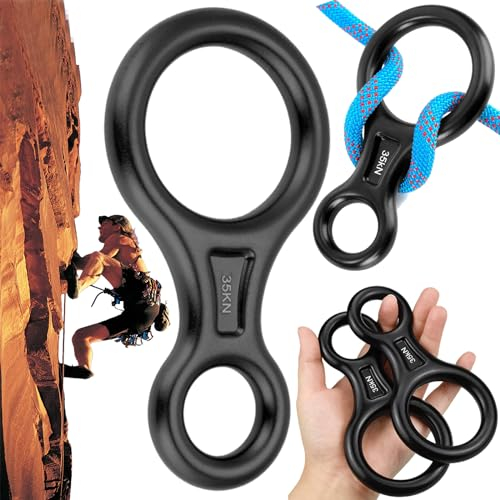 lankai 35KN Abseilgerät Klettern, Abseilachter, Kletterausrüstung 8 Descender, Abseilgerät Für Luftarbeit, Kletter, Höhenrettungs- Und Abseilausrüstung Für Hängematten (Schwarz)