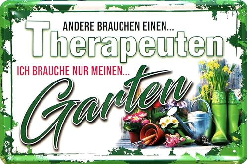 WOGEKA ART Retro Blechschild - Garten - Andere brauchen einen Therapeuten - lustiger Spruch als Geschenk-Idee für Garten-Freunde zur Deko, 20 x 30 cm, aus Metall im Vintage Design 453