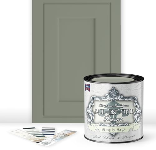 ALL-IN-ONE Paint by Heirloom Traditions, Simply Sage (Gray Green), Quart - Durable cabinet and furniture paint. Built in primer and top coat, no sanding needed. Includes our 30 featured color card.