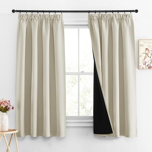 PONY DANCE Thermovorhang gegen Hitze Blickdichte Vorhänge für Schienensystem 2er Set H 160 x B 140 cm Verdunkelungsvorhang mit Kräuselband Schlafzimmer Gardinen Verdunkelnd, Hellbeige