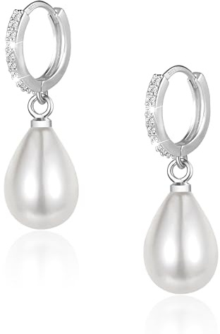 Silver 925 bågeörhängen med pärlhänge örhängen för kvinnor, silver 925 örhängen hängande sötvattenspärlor droppörhängen silver bågeörhängen bågeörhängen bågeörhängen pärlörhängen för kvinnor tjejer