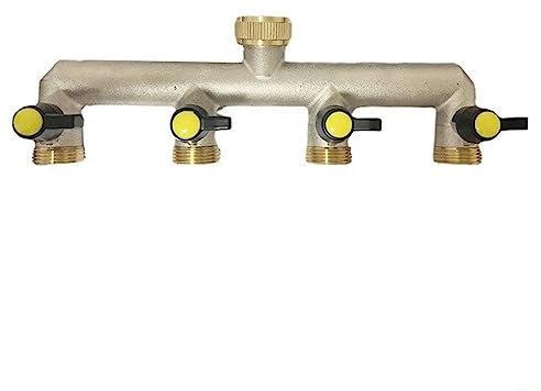 4 Way Water Distributor, 3/4inch 4-Way Brass Water Tap Distributor Tap Water 4Way Hose Connector for Garden, Watering, Washing Machine(3/4 Electroplating)