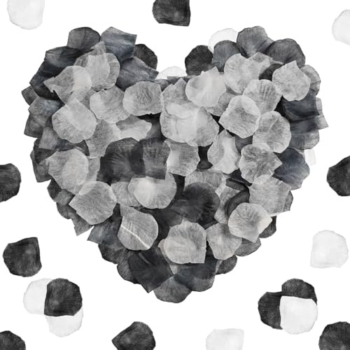 keepsweat 1200 Stück schwarz weiße Rosenblätter,Rosenblätter Deko Blumenmädchen Blütenblätter Seide Rose Petals für romantische Nacht Hochzeit Party Fake Flower Petals Künstliche Seide Rosenblüten