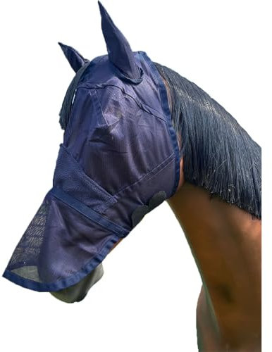 Brama-West - Fliegenmaske Pferd | mit Ohren & Nasenschutz | Fliegenhaube | Farbe Dunkelblau, Gr. Pony