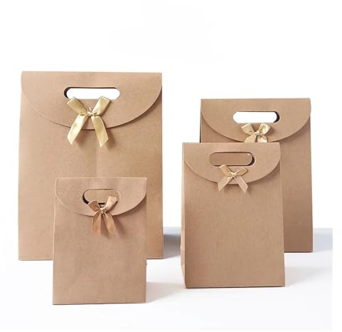 LNNXSZ Sacs en Papier Sacs Cadeaux Portables 10/20 pièces, Sac en Papier Kraft à fenêtre Transparente avec poignée, Sacs de Cuisson de Bonbons, Biscuits et gâteaux(Brown,12X16X6CM_10PCS)