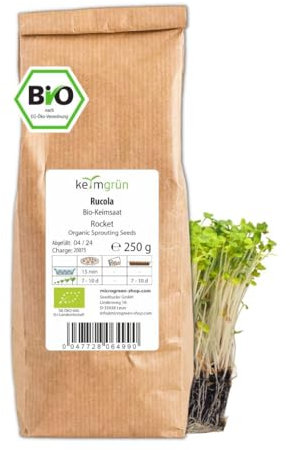 Keimgrün Bio Rucolasamen - Sprossen Samen aus Europa, Wähle zwischen 250g, 500g, 750g - Plastikfreie Verpackung, Regional Abgefüllt in Deutschland - Seit 2018 - Für Kressesieb oder Microgreens