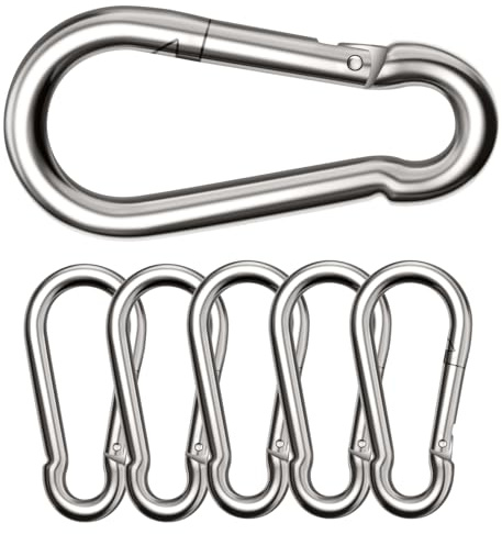Boxcute Lot de 6 grands mousquetons - 80 x 8 mm - Charge maximale : 400 kg | Fabriqué en acier allié, mousqueton à ressort. Pour les équipements de fitness, les sacs à dos, le camping