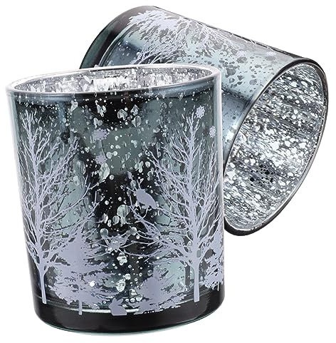 Amosfun 2stücke Glaskerzenhalter Für Tischdeko Adventskranz Passend Weihnachtsdekoration Mit Christbaum-Motiv Kerzenständer Für Party Teelichthalter Aus Glas Weihnachtskerzenhalter Für Sch
