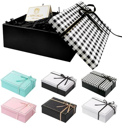 TAIXING 2025 Nouveaux Boite Cadeau Anniversaire, Boîte Cadeau Vide avec Couvercles, 25 x 18 x 8.5 cm Boîtes Cadeaux avec Ruban Raphia Carte, Boîte Cadeau pour Mariages Valentin Noel Fête