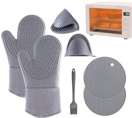 Teksome Ensemble de gants de four, ensembles de gants de four et maniques,Mitaines de cuisine et maniques | Mitaines de four en Silicone résistantes aux hautes températures, mitaines de cuisine douces